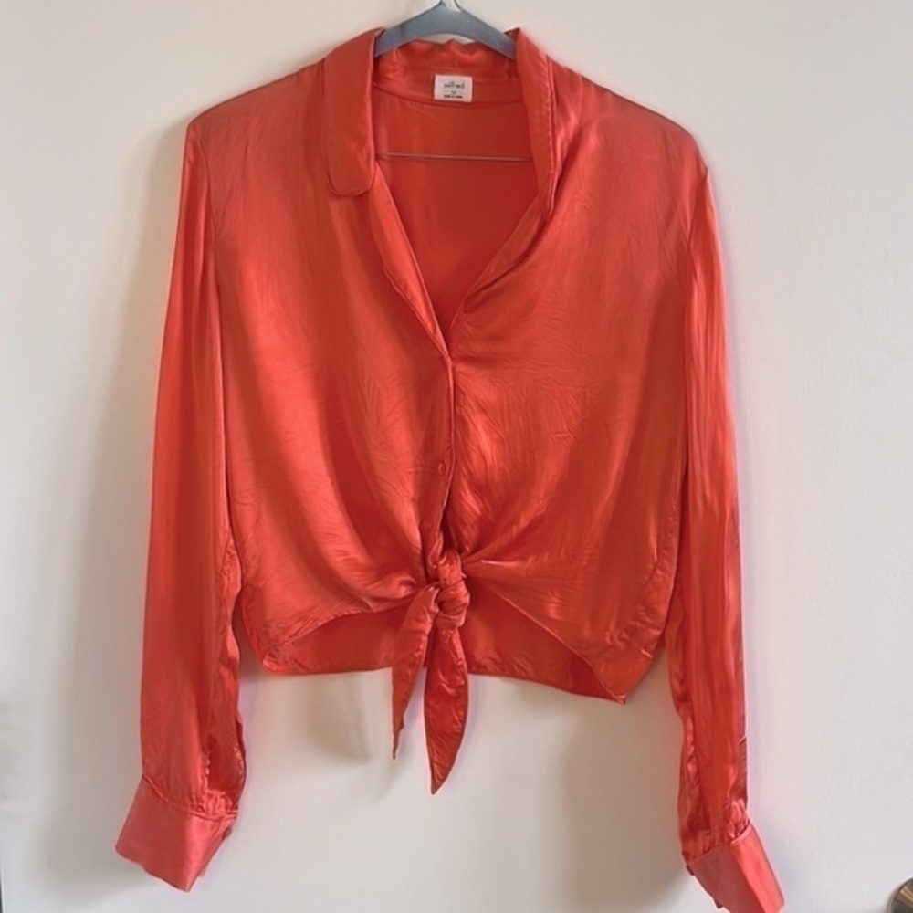Aritzia Wilfred Coral Cropped Blouse (Size XS)
